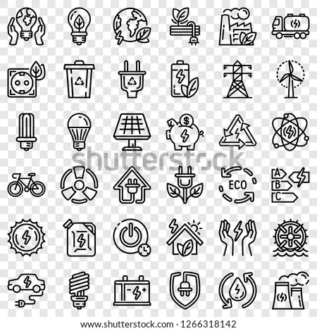 Energy saving icon set. Outline set of energy saving vector icons for web design