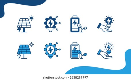 Energy Saving icon set with Solar Energy, Energy Management, Eco Battery, Energy Saving.
