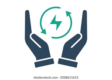 Energy saving icon. solid icon style. hand with lightning. icon related to efficiency. productivity elements vector illustration