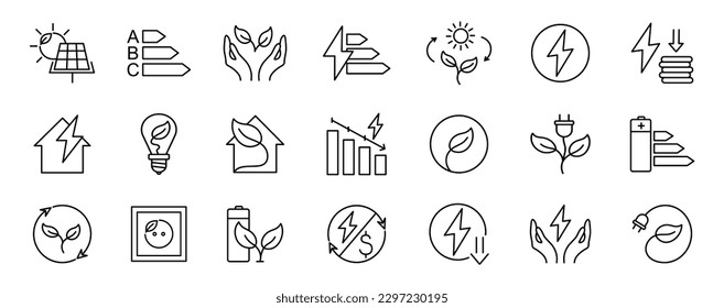 Energy saving icons. Energy efficiency. Energy costs.