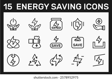 energy saving icons set thin line save electricity power storing