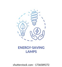 Energy saving lamp blue concept icon. Spiral light bulb to reduce power. Conserve electricity. Resource saving idea thin line illustration. Vector isolated outline RGB color drawing