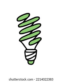 Energy saving lamp. Co2 concept of climate change. Recycling. Vector doodle