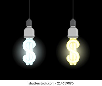 Energy saving lamp with cold glow and warm glow in form of a dollar sign