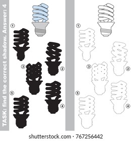 Energy Saving Lamp To Find The Correct Shadow, The Matching Educational Kid Game To Compare And Connect Objects And Their True Shadows, Simple Gaming Level For Preschool Kids.