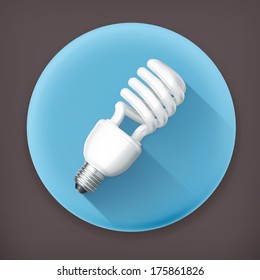 Energy saving lamp, long shadow vector icon