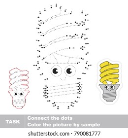 Energy Saving Lamp Smiling. Dot to dot educational game for kids.