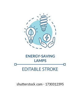 Energy saving lamp turquoise concept icon. Light bulb to reduce power. Conserve electricity. Resource saving idea thin line illustration. Vector isolated outline RGB color drawing. Editable stroke