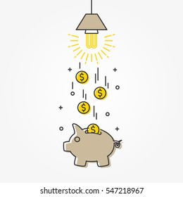 Energy saving lamp vector illustration. The lamp saves money creative concept.

