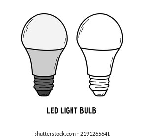 Energy saving LED light bulb, eco lamp icon, vector linear illustration in doodle sketch hand drawn style