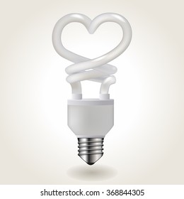 Energy saving light bulb in a heart shape, vector illustration