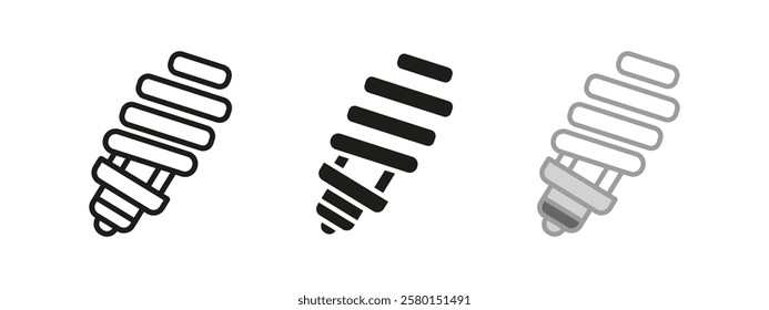 Energy saving light bulb icon. Eco-friendly fluorescent lamp vector illustration. Efficient LED lighting symbol. Sustainable power-saving design pictogram. Green energy consumption concept.