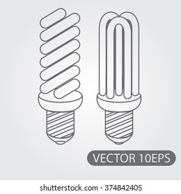 Energy saving light bulb icon black and white outline drawing. Modern technologies.
