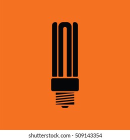 Energy saving light bulb icon. Orange background with black. Vector illustration.