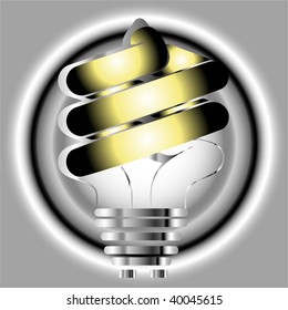 Energy saving light bulb illustration, vector on silver background