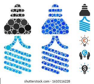 Energy saving light bulb mosaic of circle elements in various sizes and color hues, based on energy saving light bulb icon. Vector circle elements are composed into blue mosaic.
