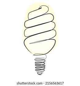 Energy saving light bulb one line drawing on white isolated background