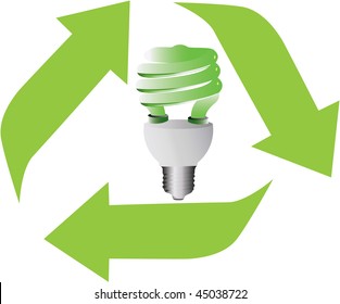 Energy saving light bulb in recycling symbol