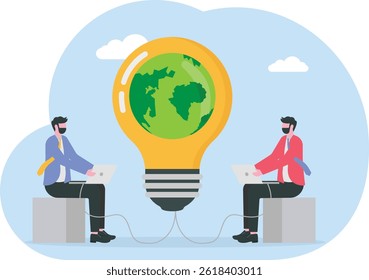 Energy saving light bulb,ESG,Employee use green energy, Green electricity and power save concept.Sustainability illustration vector.

