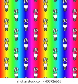 Energy saving light bulbs seamless pattern. Vector illustration.