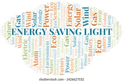 Energy Saving Light word cloud. Wordcloud made with text only.