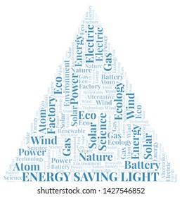 Energy Saving Light word cloud. Wordcloud made with text only.