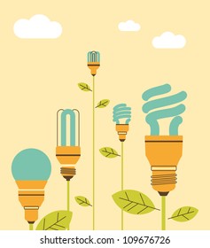 Energy saving lightbulb in cartoon style