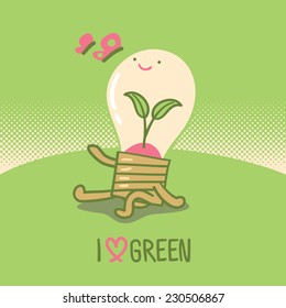 Energy saving lightbulb in cartoon style, vector Illustration