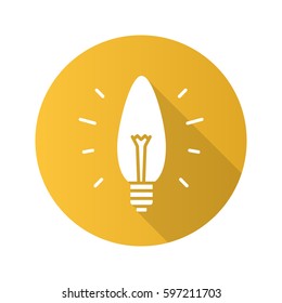 Energy saving lightbulb. Flat design long shadow icon. 