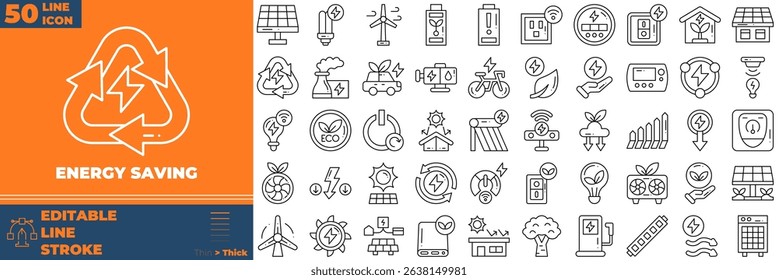 Energy Saving Line Editable Icons set. Vector illustration in modern thin line style of energy saving icons: power, light, save, etc