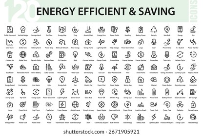 Energy Saving Line Icon Set. Professional Modern Collection of Minimal Power Efficiency Vector Icons for Sustainable Business and Green Economy