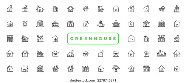 energy saving line icons. Contains icons energy efficiency, power consumption, energy costs, green house, reduction consumption
