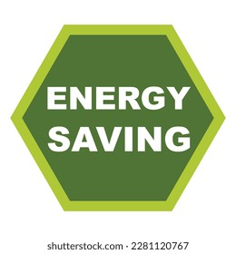 Logotipo de ahorro de energía, forma hexágona de color verde. Etiqueta, pegatina, símbolo del icono de la idea del sello, gráfico de la ilustración del vector ecológico aislado en el fondo blanco.