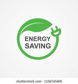 Energy Saving Logo Icon With Green Leaf. Symbol Of Life Efficiency.