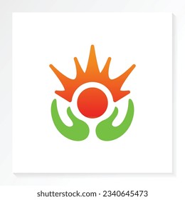 Energy saving logo icon with green leaf. Solar energy Symbol of life efficiency.