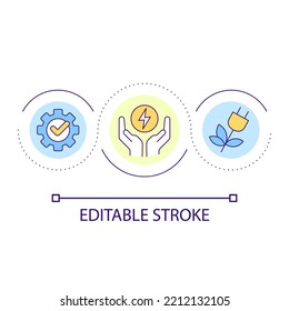 Energy Saving Loop Concept Icon. Electricity Management. Sustainable Consumption Of Power Abstract Idea Thin Line Illustration. Isolated Outline Drawing. Editable Stroke. Arial Font Used