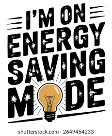 Energy Saving Mode text design featuring a light bulb icon. This vector illustration promotes energy conservation, eco-friendly living, and sustainable practices. Perfect for promoting awareness.