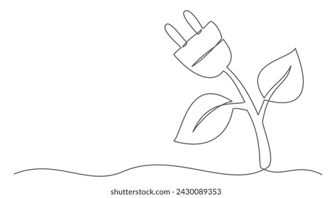 Energy Saving One line drawing isolated on white background