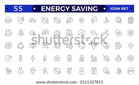 Energy Saving outline icon set with conservation, reduce waste, consumption, management, efficiency, gas emission and green house. Eco related icons Energy Costs, Power ConsumptionGreen House 
