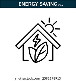 Energy saving outline stroke icon.editable stroke icon. Contains such Icons as Energy Costs, Burn, Eco Friendly Power and more.Vector illustration. EPS10.