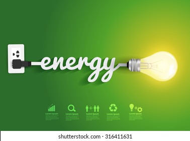 Energy saving and simple light bulbs.Green background vector illustration template design