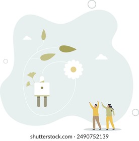 Energy saving socket as low electricity power consumption.flat design.illustration with people.