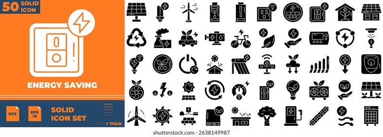 Energy Saving Solid Editable Icons set. Vector illustration in modern thin solid style of energy saving icons: power, light, save, etc