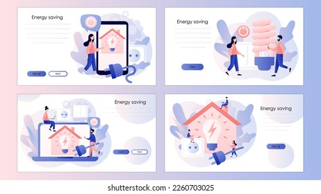 Energy saving. Sustainability concept. Reduce energy consumption at home. Unplug appliances. Screen template for landing page, template, ui, web, mobile app, poster, banner, flyer. Vector
