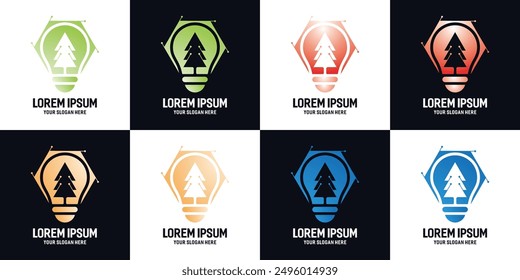 Energy saving symbol. Light bulb with pine tree color gradation technology