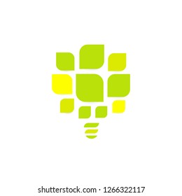 Energy saving system logo template. Green tree leaves, abstract ligtbulb symbol. Eco light logotype template on white background.
