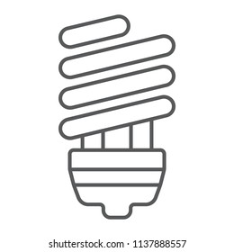 Energy saving thin line icon, ecology lamp and energy, fluorescent lamp sign, vector graphics, a linear pattern on a white background, eps 10.