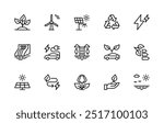 Energy saving vector linear icons set. Isolated icon collection such as green energy, wind energy, solar panels, wind, cycle, electric car and more. Isolated icon collection of energy saving related.