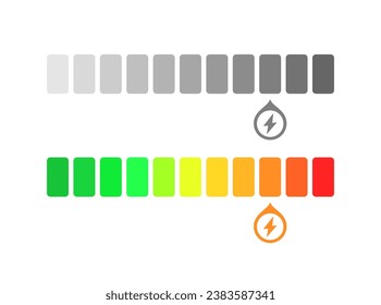 Energy scale icon. Flat, color, lightning icon on the scale. Vector icons