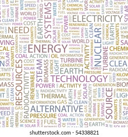 ENERGY. Seamless vector background. Wordcloud illustration.